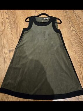 MAX STUDIO Sleeveless A-Line Dress in Olive Green with Black Trim - Small